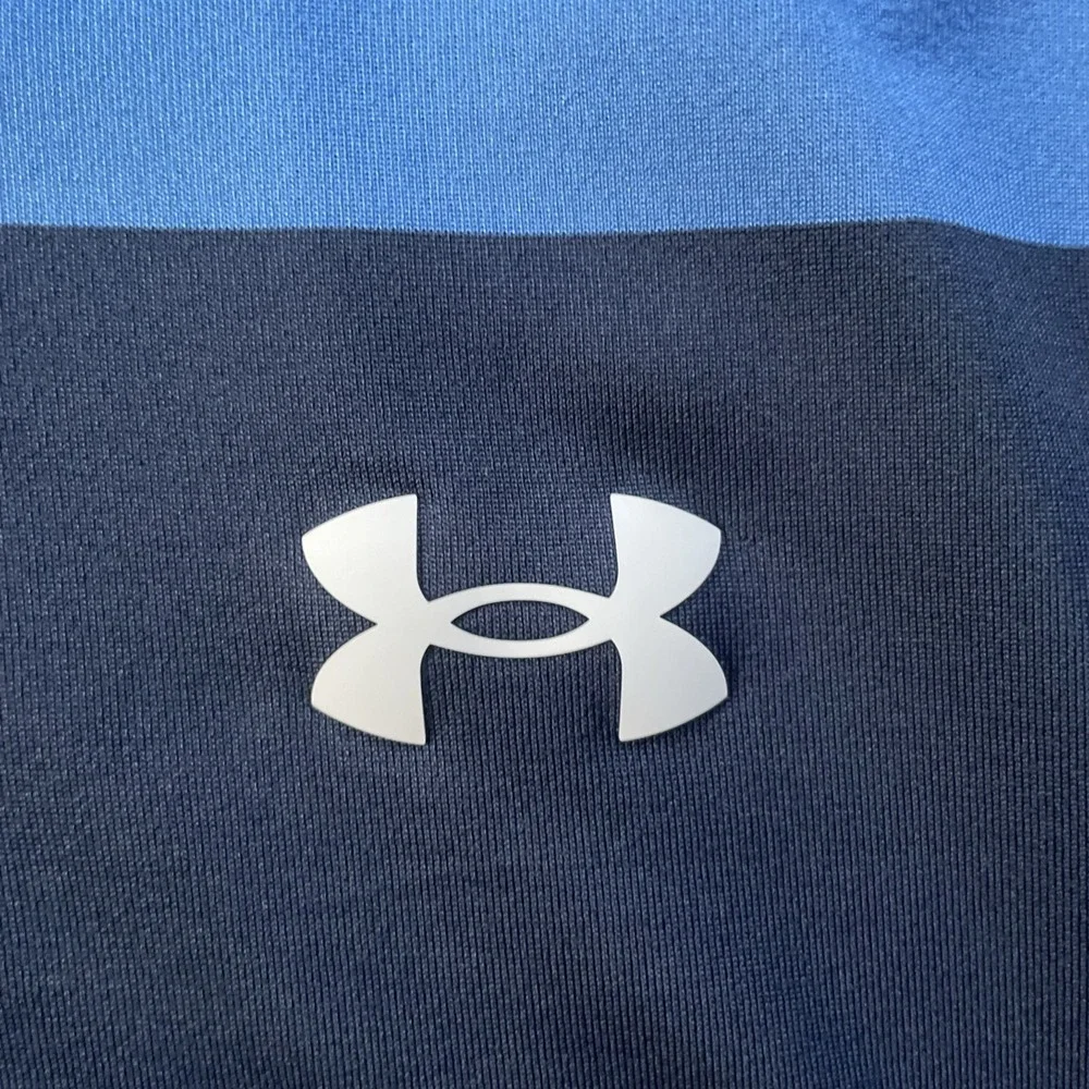 Under Armour Rugby Shirt Mens Medium The Playoff Polo Golf Blue Stripe Blokecore